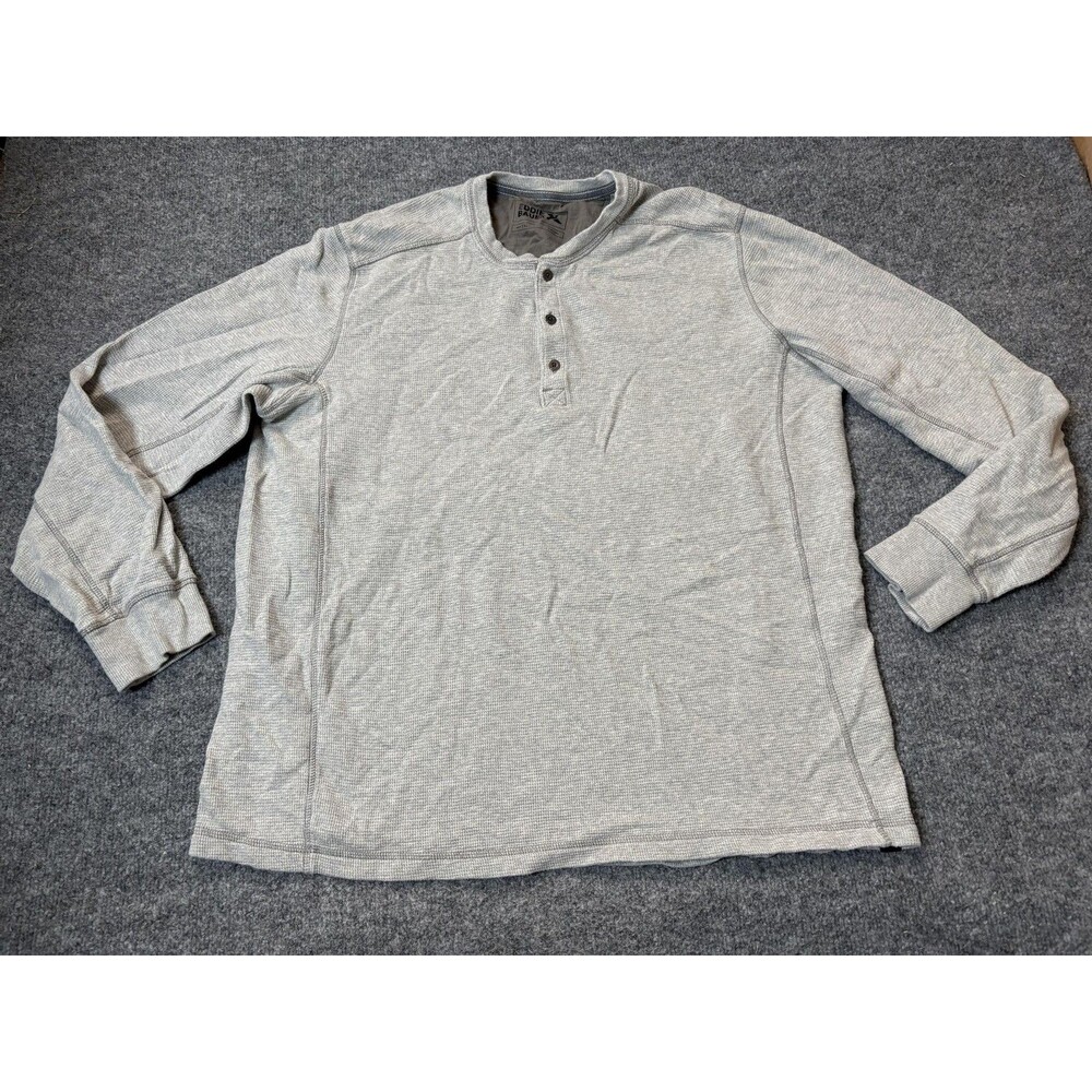 Eddie Bauer Shirt Mens XLT Gray Long Sleeve Thermal Henley Tagless Waffle Knit